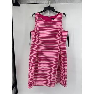 Tommy Hilfiger Pink White Striped Sleeveless Sheath Dress Womens 16 RN54163